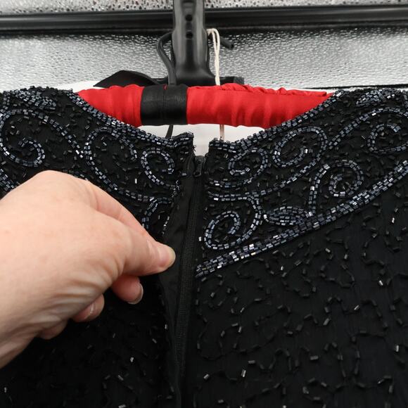 Vtg Black Silk Beaded Evening Dress Art Deco Formal Event‎ Holiday Plus Size 2X - Picture 16 of 16